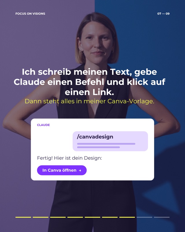 Karussell-Slide: Ich schreib meinen Text, gebe Claude einen Befehl und klick auf einen Link